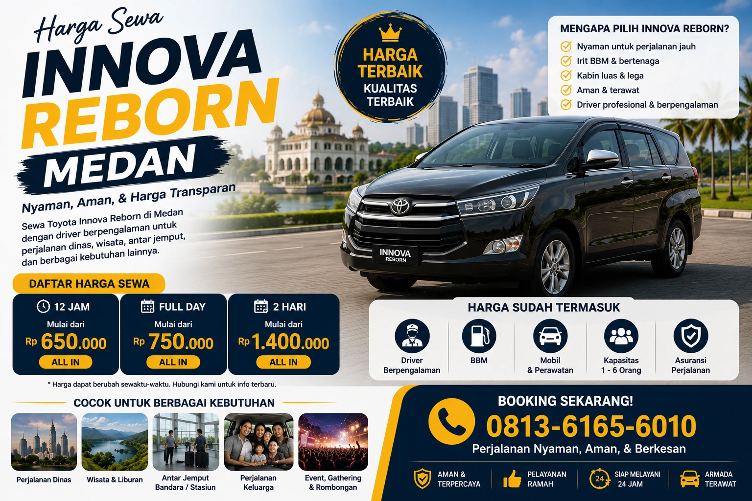 Harga sewa mobil Innova Reborn Medan
