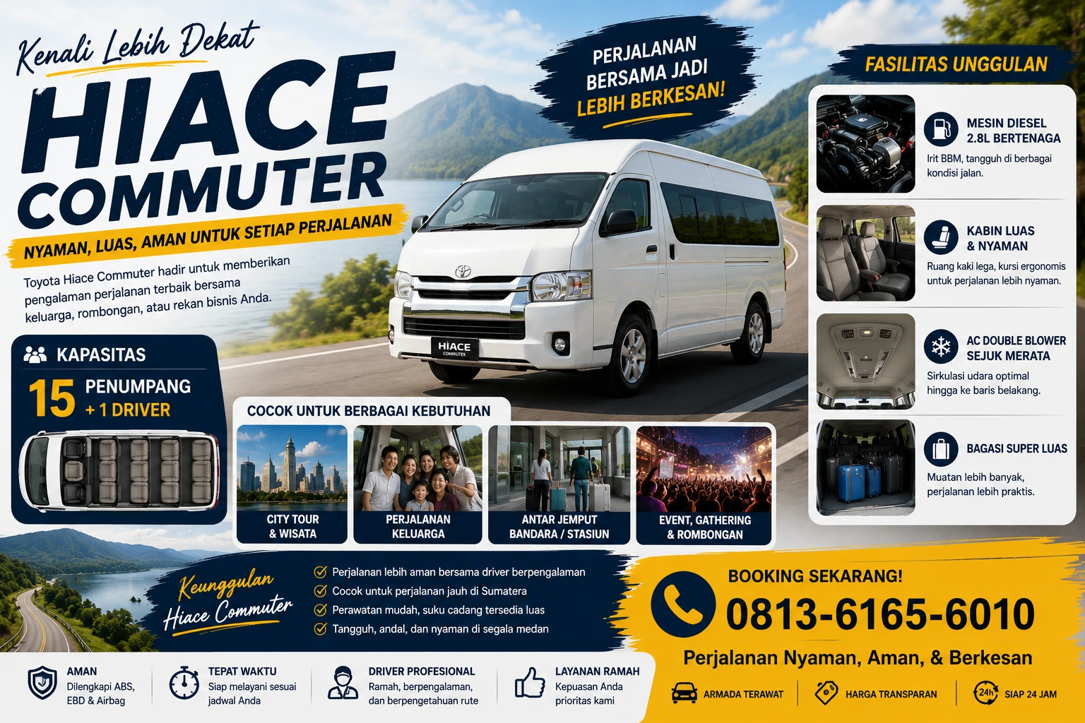 Kapasitas dan fasilitas hiace commuter