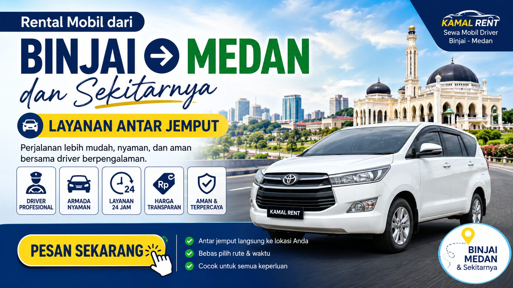 rental mobil binjai ke medan kamal rent