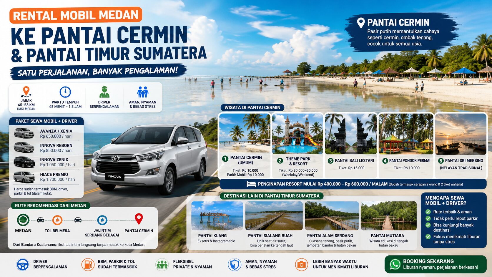 rental mobil medan ke pantai cermin