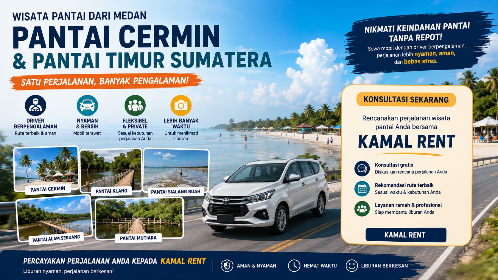 rental mobil medan ke panti ceermin terdekat