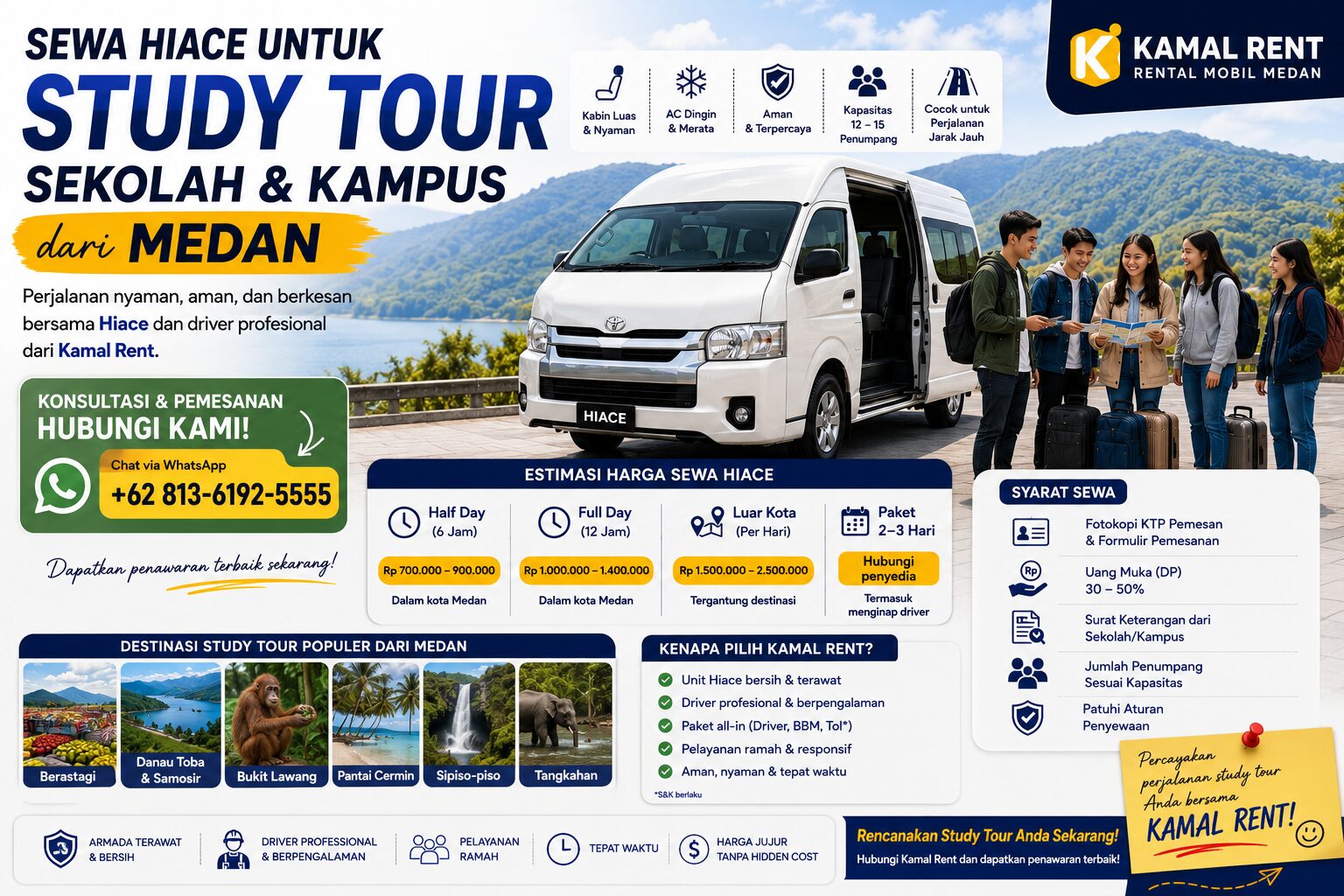 sewa hiace untuk study tour kamal rent