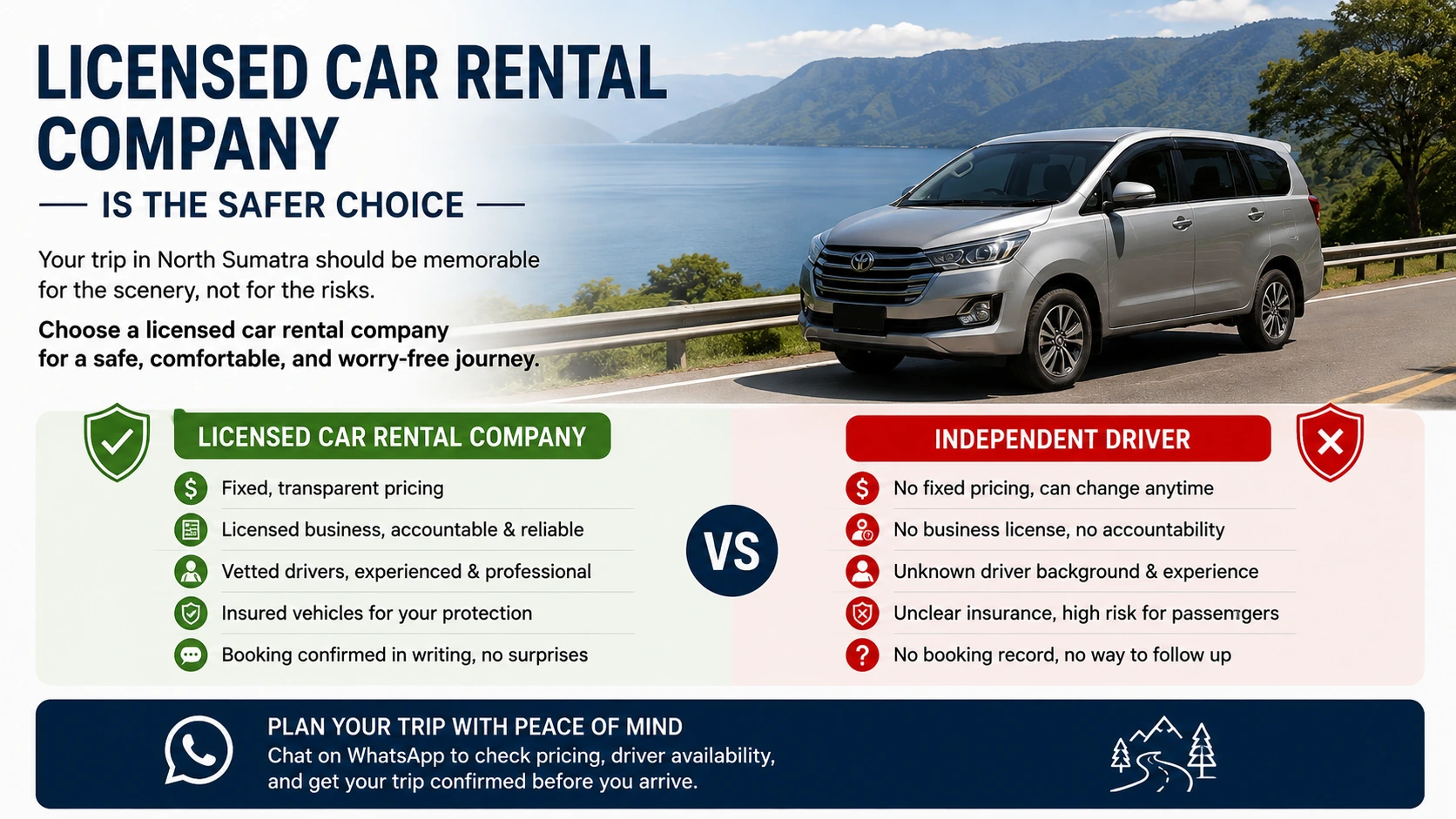 Licensed car rent in Medan vs independent driver